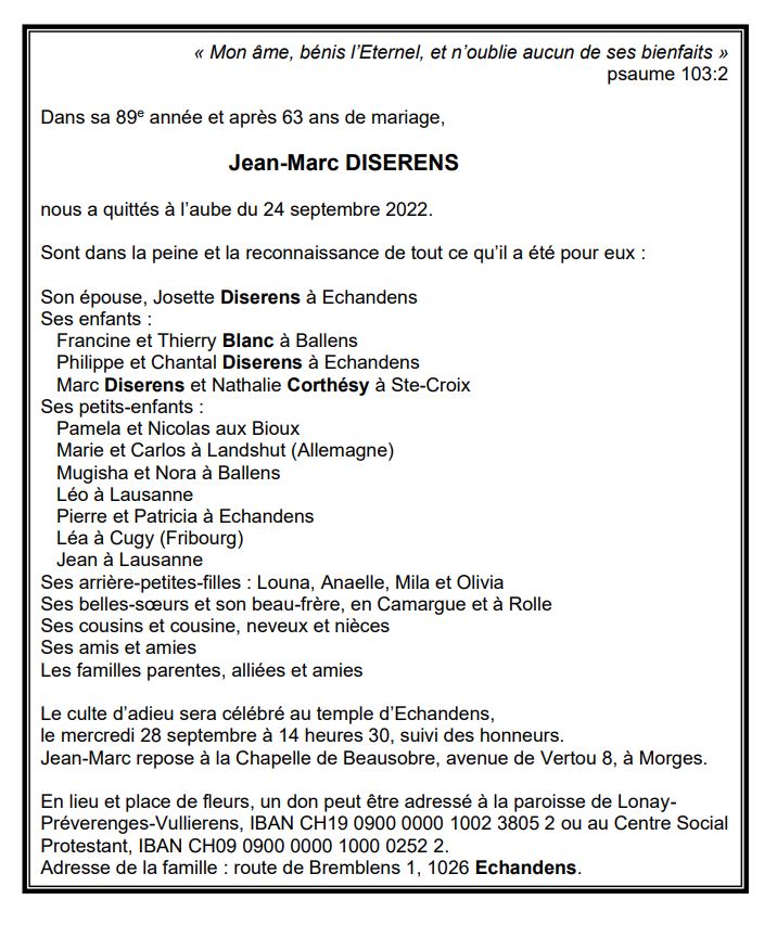 JeanMarc DISERENS Pompes Funèbres Générales